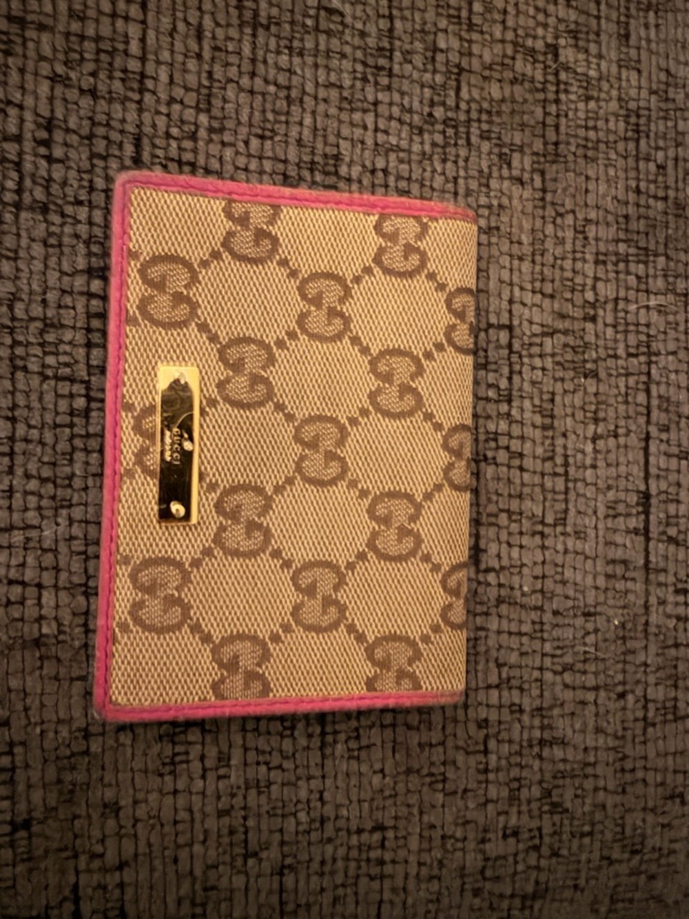 Authentic Gucci Monogram Wallet with Pink Trim